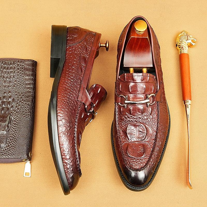 Men's Genuine Leather Crocodile Pattern Loafers with Metal Bit – Luxury Slip-On Dress Shoes for Business, Weddings & Formal Occasions2