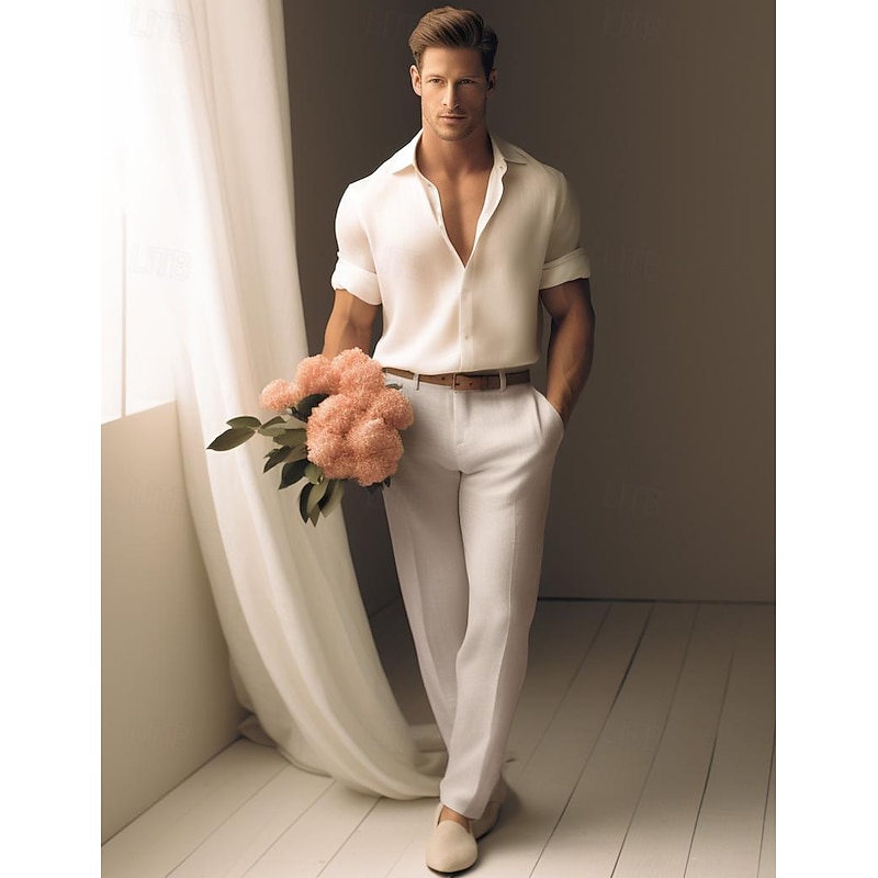 40% Linen Men's Linen Pants Trousers Summer Pants Pocket Straight Leg Plain Breathable Comfortable Office / Career Daily Vacation Classic Casual Black