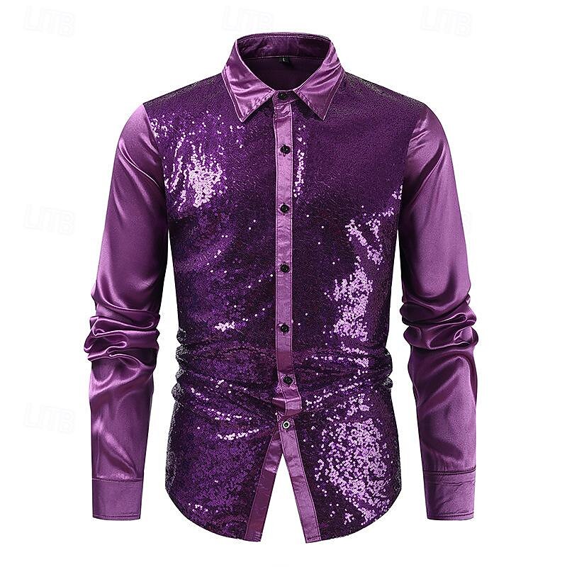 Retro Vintage 1970s Disco Blouse / Shirt Disco Sequins Fancy Dress Men's Carnival Costume Halloween Carnival Masquerade Performance Party / Evening Stage Adults' Shirt - Main Image