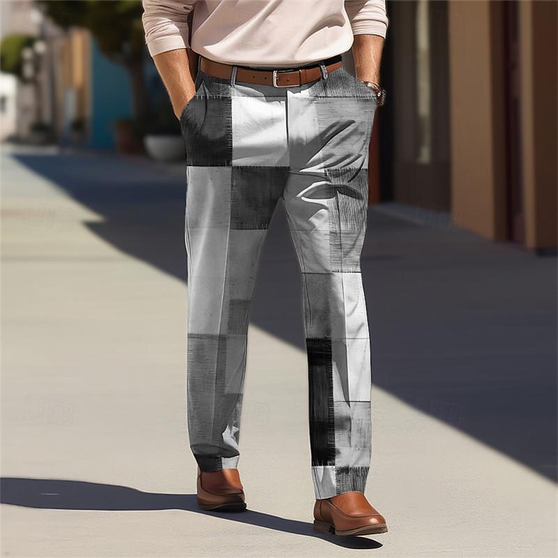 Plaid / Check Business Casual Men's Business 3D Printed Dress Pants Flat Front Straight-Leg Relaxed-fit Polyester Medium Waist Pants Outdoor Street Wear to Work Daily Wear S TO 3XL4
