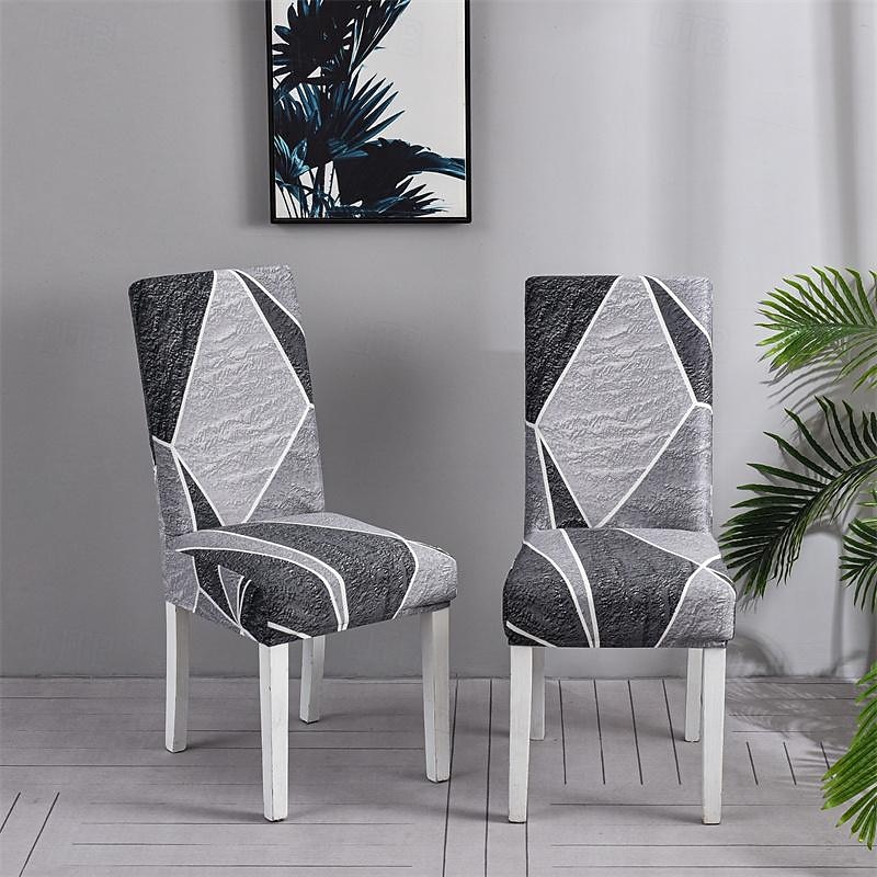 Stretch Spandex Dining Chair Cover 4/6 Pcs Set, Geometric Printed High Back Dining Chair Cover Seat Slipcover with Elastic Band for Dining Room,Wedding, Ceremony, Banquet,Home Decor2