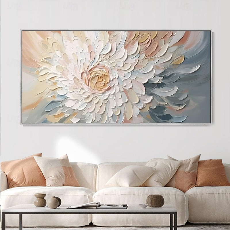 Hand painted 3D Textured Floral oil painting Wall Art Wabi-Sabi artwork Minimalist Canvas Wall Decor for Living Room Floral flower Oil Painting Spring Decor Knife Painting2