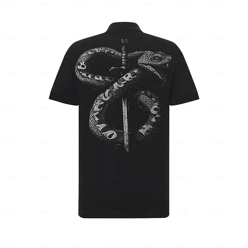 Men's Snake Polo Shirts Golf Shirt Short Sleeve Polo Shirts Collared Shirts Casual Funny Streetwear Vacation Wear Party Outfits Buttons 3D Print Summer Spring Fall Black White Khaki2