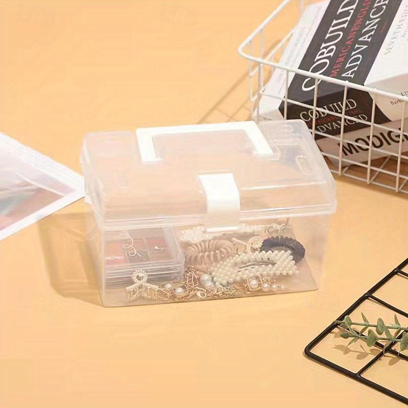 1pc Portable Clear Storage Box Makeup Storage Organzier Student Desktop Stationery Multi-functional Sundries Large Capacity Storage Box2