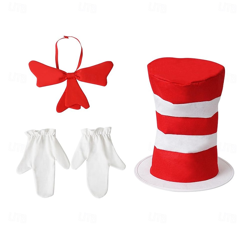The Cat in the Hat Cosplay Cosplay Costume Gloves Hat Cosplay Movie Cosplay for Men's Women's Adults' Carnival Masquerade3