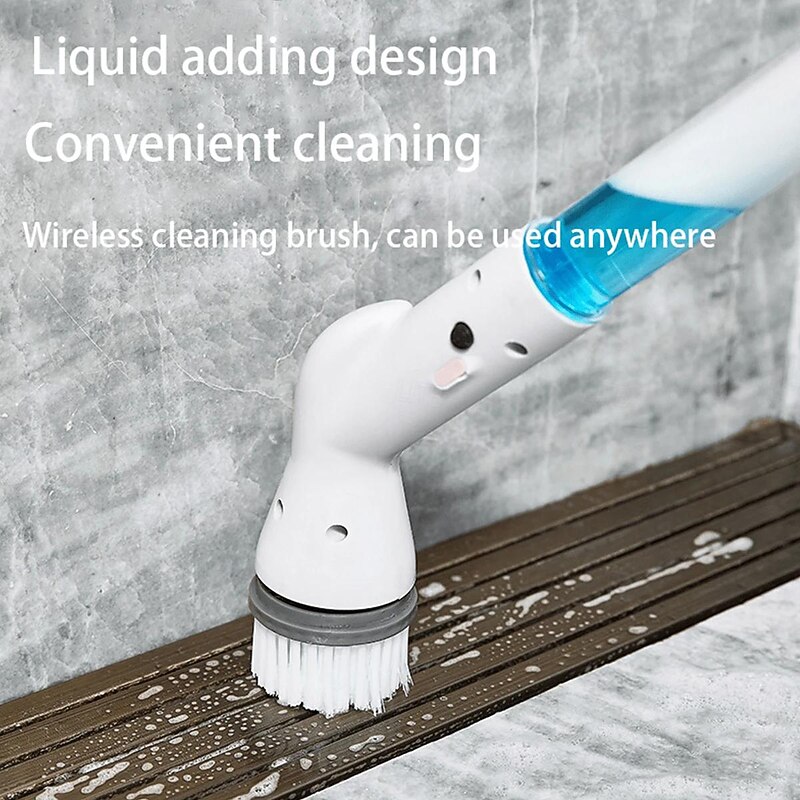 Electric Spin Scrubber With 5/6 Replaceable Brush Head Power Cordless Bathroom Scrubber With Adjustable Long Handle Rechargeable Shower Scrubber Bathroom Kitchen Bathtub Tile Shower Car Cleaning2