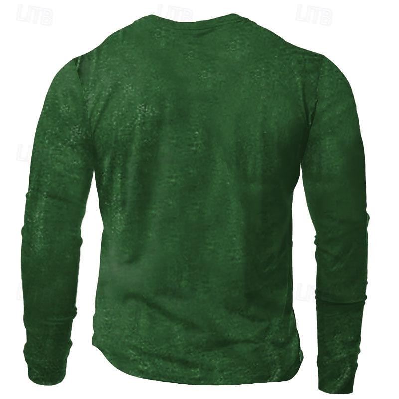 St. Patrick st paddys Shamrock Beer Men's  Casual 3D Print T shirt Tee Henley Shirt Holiday Going out St. Patrick T shirt Green Black Long Sleeve Henley Shirt Spring & Fall Clothing Apparel2