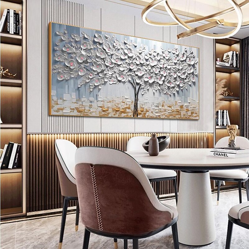 Oil Painting hand painted  White Flower Oil Painting On Canvas Abstract 3D Blossom Painting Blooming Floral Painting Large Wall Art painting fopr Living Room Wall Decor4