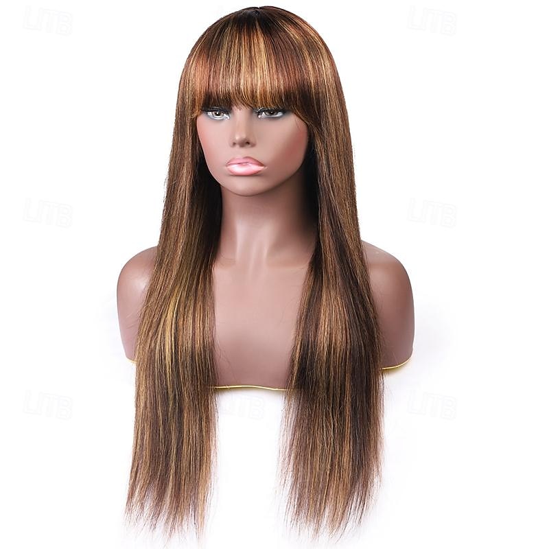 P4/27 Highlight Straight Human Hair Wigs With Bangs Full Machine Made Wigs 150% Density 12-26 Inch3