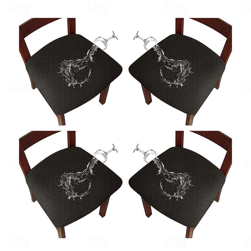 4 Pcs Stretch Jacquard Chair Seat Covers Water Repellent Chair Cushion Cover, Removable Washable Dining Chair Covers Anti-Dust Dining Room Chair Covers Seat Cushion Slipcovers