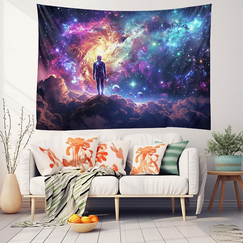 Blacklight Tapestry UV Reactive Glow in the Dark Universe Trippy Mountain Misty Nature Landscape Hanging Tapestry Wall Art Mural for Living Room Bedroom4