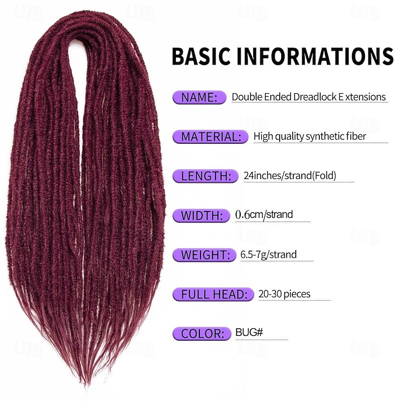 Dreadlock Extensions Synthetic Dreads 24inches 15 Strands Double Ended Dreadlocks Extensions Straight Ends Hipple Style Dreads 0.6 cm Width Dread Extensions for Women2