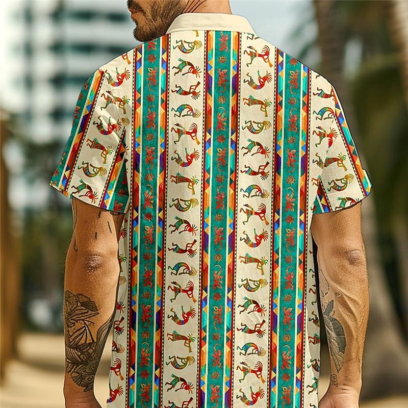 Men's Aztec Tribal Ethnic Shirt Button Up Shirt Short Sleeve Vacation Hawaiian Outdoor Hawaiian Holiday Summer All Seasons Turndown Buttons Print Pink Red Dark Navy Blue2