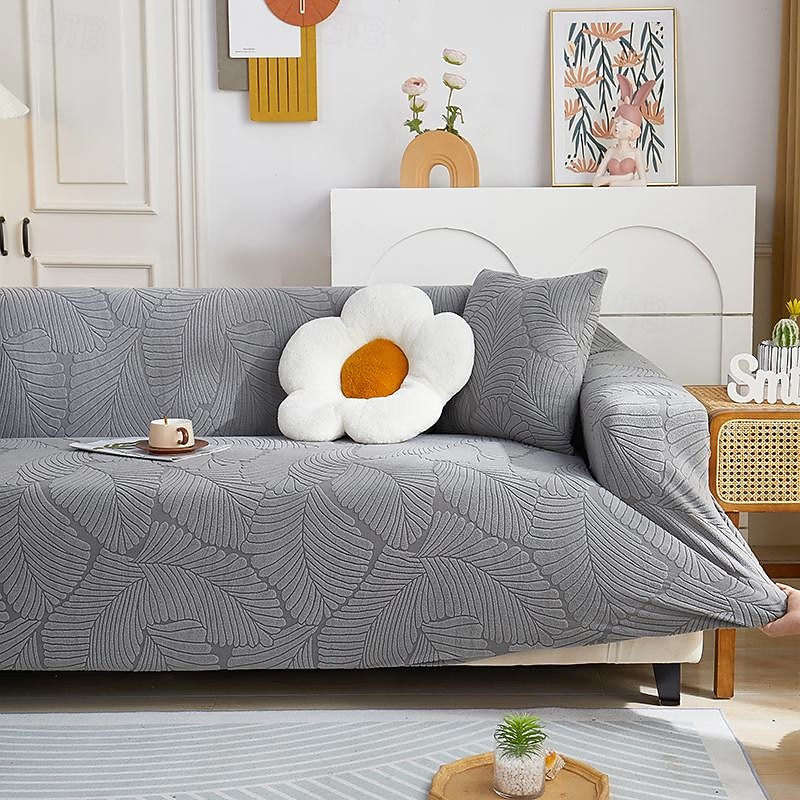 Grey Stretch Sofa Cover Sofa Slipcovers Soft Durable Couch Cover 1 Piece Spandex Jacquard Washable Furniture Protector fit Armchair Seat/Loveseat/Sofa/XL Sofa3