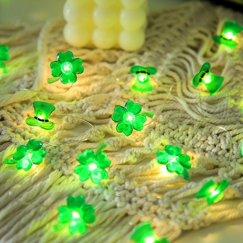 St. Patrick's Led Light String Irish Carnival Green Hat Four-Leaf Clover Decorative Light String3