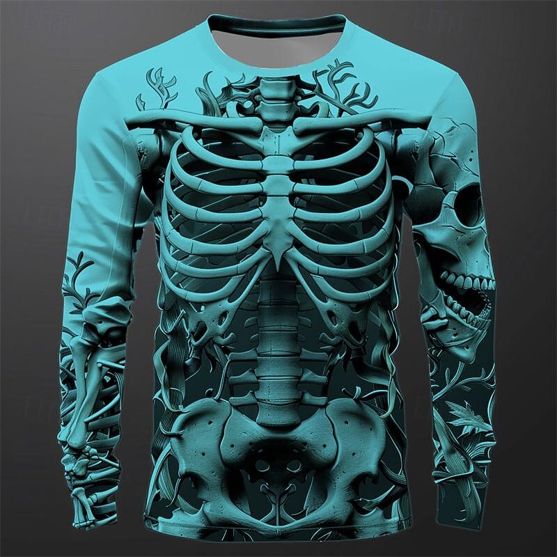 Men's Graphic Skeleton T Shirt Long Sleeve T shirt 3D Print Crew Neck Shirt Fashion Casual Subculture Sports Outdoor Holiday Going out Black White Blue Spring &  Fall Clothing Apparel S M L XL 2XL 3XL4