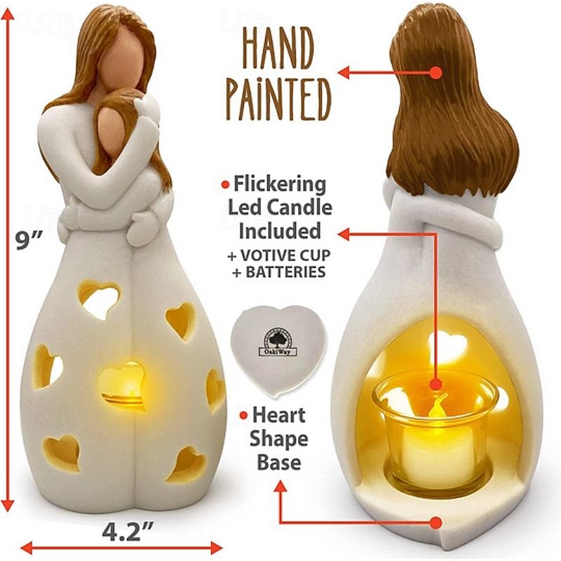 Women's Day Gifts Gifts for Mom from Daughter - Candle Holder Statue W/Flickering Led Candle Mother's Day Gifts for MoM3