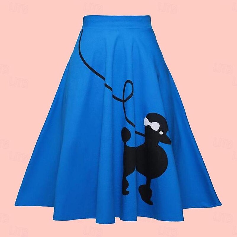 50s Poodle Skirts for Women Vintage High Waist A-line Skirt 1950s Grease Outfits Party Swing Skirts Casual Daily Skirt2