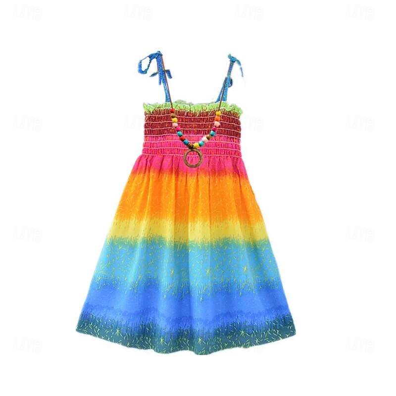 Summer Girls Rainbow Beach Dress Bohemian Princess Dresses for Teen Girls Clothes 6 8 10 12 13 Year2