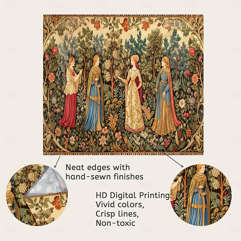 Medieval Tapestry Middle Age Tapestry Garden Noble Women Large Tapestry Wall Painting Decoration Photo Hanging Bed Curtain Home Bedroom Living Room Decoration 10