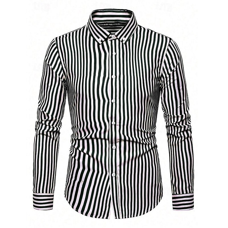 Men's Shirt Summer Shirt Button Up Shirt Casual Shirt Black Red Blue Long Sleeve Stripes Lapel Daily Vacation Clothing Apparel Casual Comfortable Smart Casual2