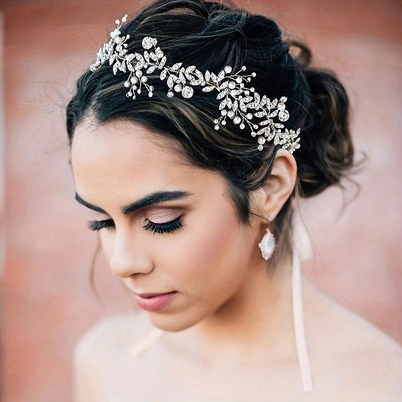White Crystal Headdress Bridesmaid Bride Wedding Dress Wreath Hair Accessories Pearl Headband , ideal choice for gifts2