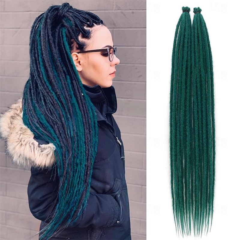 Dreadlock Extensions 24 Inch Green Single Ended Crochet Dreads Extensions 20 Strands SE Synthetic Dreadlocks Extension Straight Hippie Style Dreads for Women Men