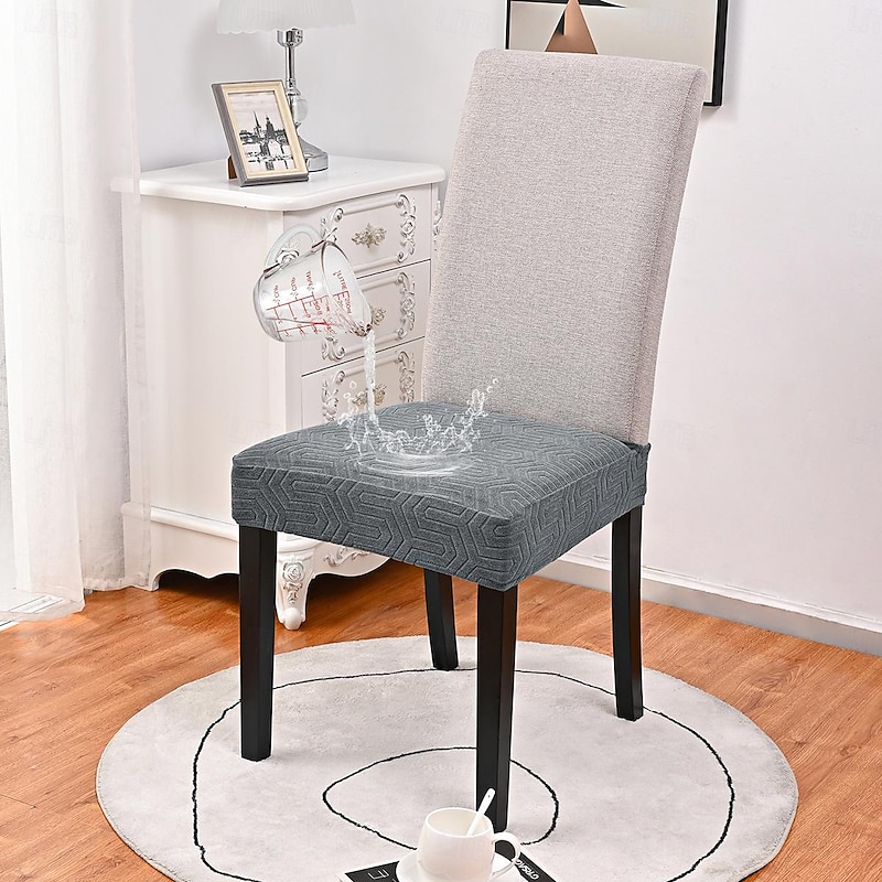 100% Waterproof  Chair Seat Covers for Dining Room Chairs 1 Pcs, High Back Dining Chair Cover Stretch Jacquard Chair Seat Slipcovers Protector Removable and Washable Kitchen2