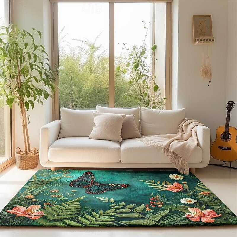 Green Butterfly Plant Area Rug Kitchen Mat Non-Slip Oil Proof Floor Mat Livingroom Rug Indoor Outdoor Mat Bedroom Decor Bathroom Mat Entrance Rug Door Mat2