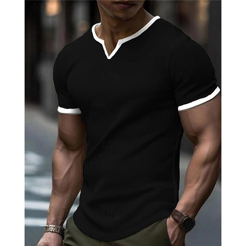 Men's T Shirt Tee Short Sleeve Shirt Tee Top Short Sleeve Crew Neck Spring & Summer Color Block Fashion Designer Basic Vacation Street Going out Black White Green Top Tee for Men4