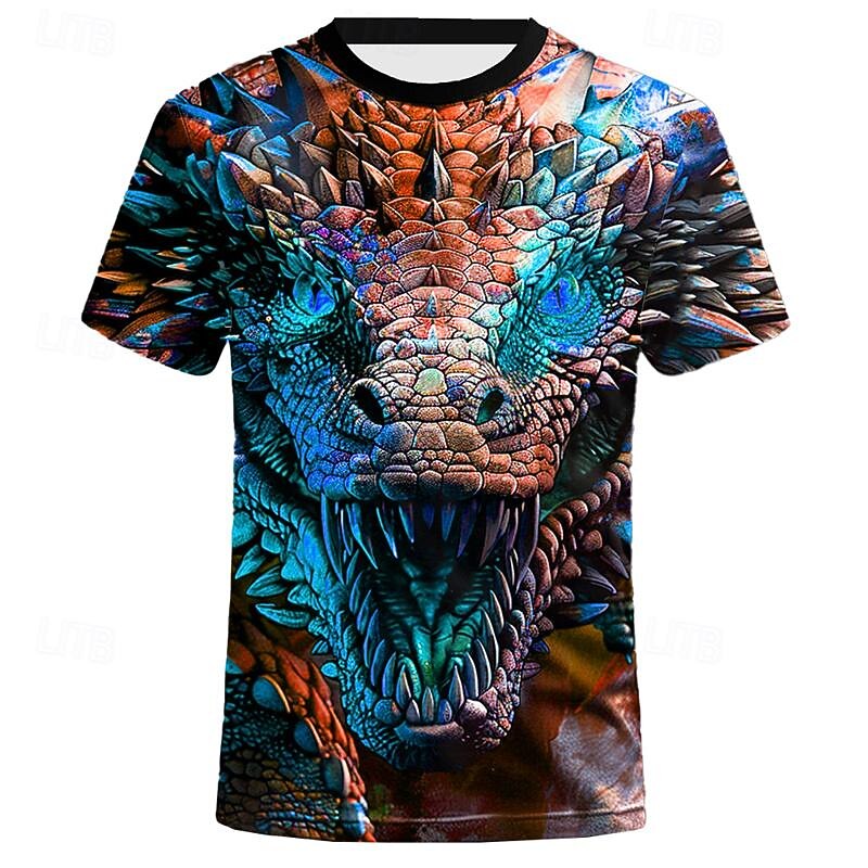 Men's Animal Dragon T Shirt Short Sleeve T shirt 3D Print Crew Neck Shirt Designer Casual Subculture Sports Outdoor Daily Holiday Yellow Blue Orange Spring & Summer Clothing Apparel S M L XL 2XL 3XL4
