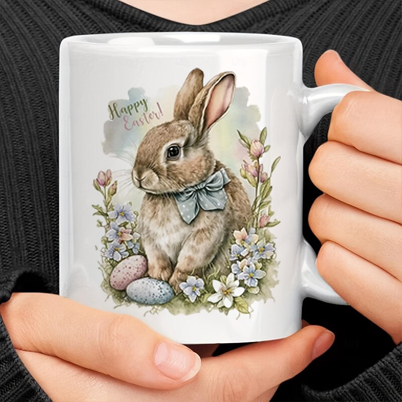 1pc 11oz/320ml Ceramic Coffee Mug White Tea Mug Novelty Gift For Hot Or Cold Drinks Like Cocoa Milk Tea Or Water Gifts For Valentine's Day Easter Birthday2