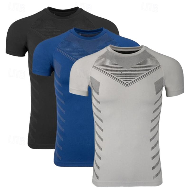 3 Pack Men's Gym Fitness Tops Sports T-Shirt Crew Neck Short Sleeve Sport Casual Daily Gym Quick dry Breathable Soft  Color Block Black Red Blue Black Gray Activewear Fashion Basic Gym Top2