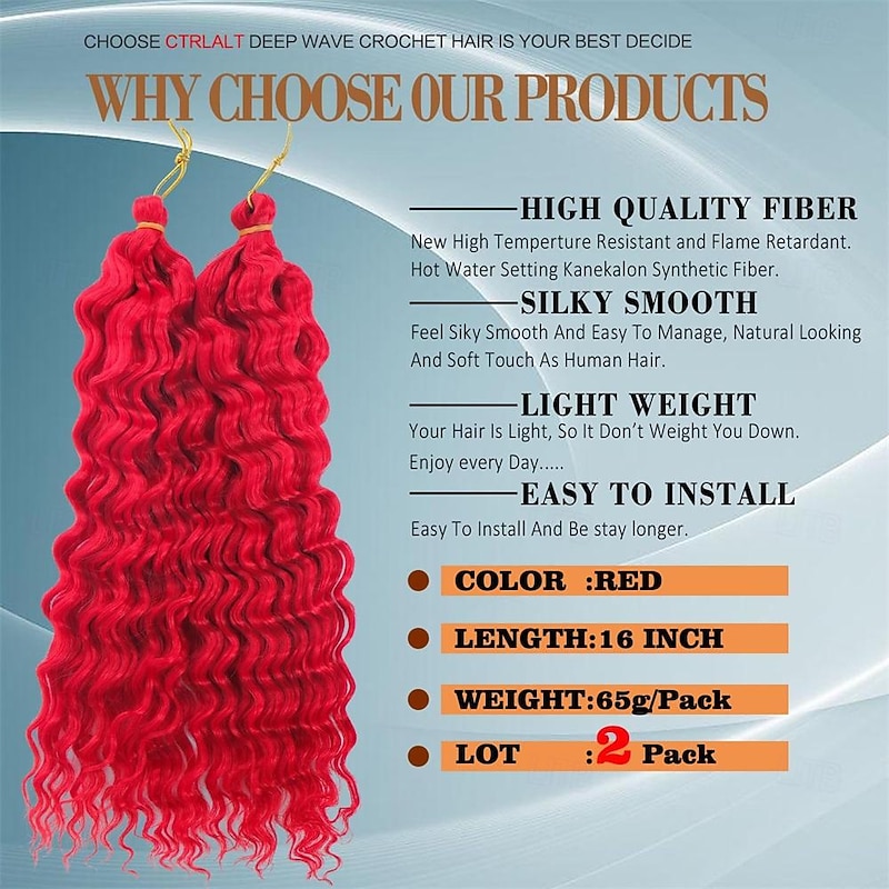 2 Pack Ocean Deep Wave Crochet Hair 16 Inch Curly Braiding Hair for Crochet Braids Goddess Locs Crochet Hair Dreadlock Extensions2