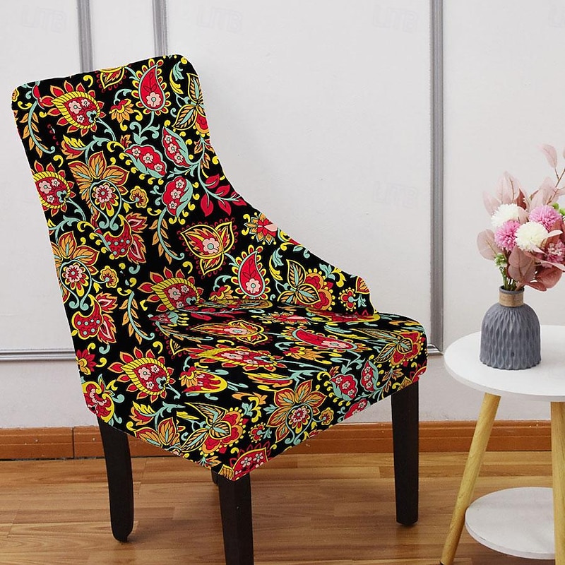 Stretch Wingback Chair Cover Slipcover Floral Printed,Reusable Arm Chair Protector Cover for Dining Room Banquet Home Decor Spandex Fabric Machine Washable Hand Washable 10