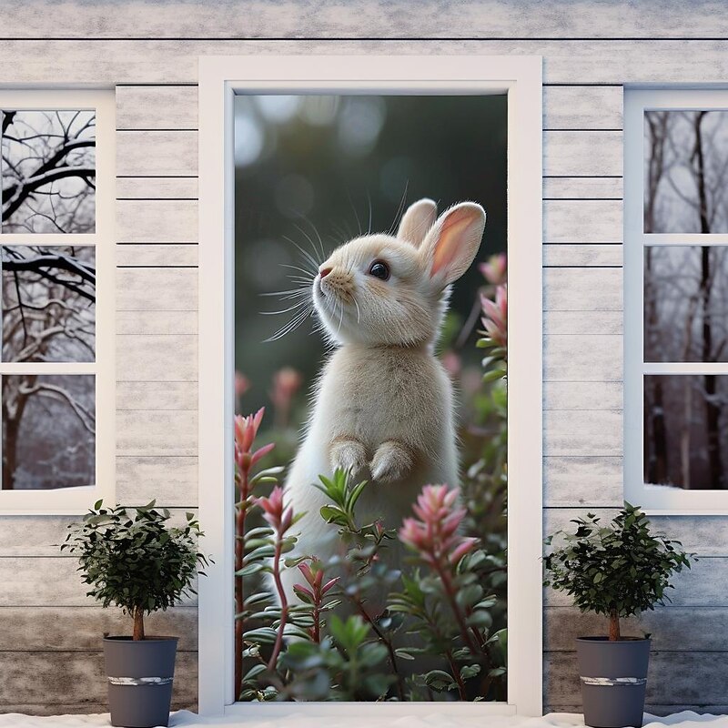 Bunny Door Covers Mural Decor Door Tapestry Door Curtain Decoration Backdrop Door Banner Removable for Front Door Indoor Outdoor Home Room Decoration Farmhouse Decor Supplies4