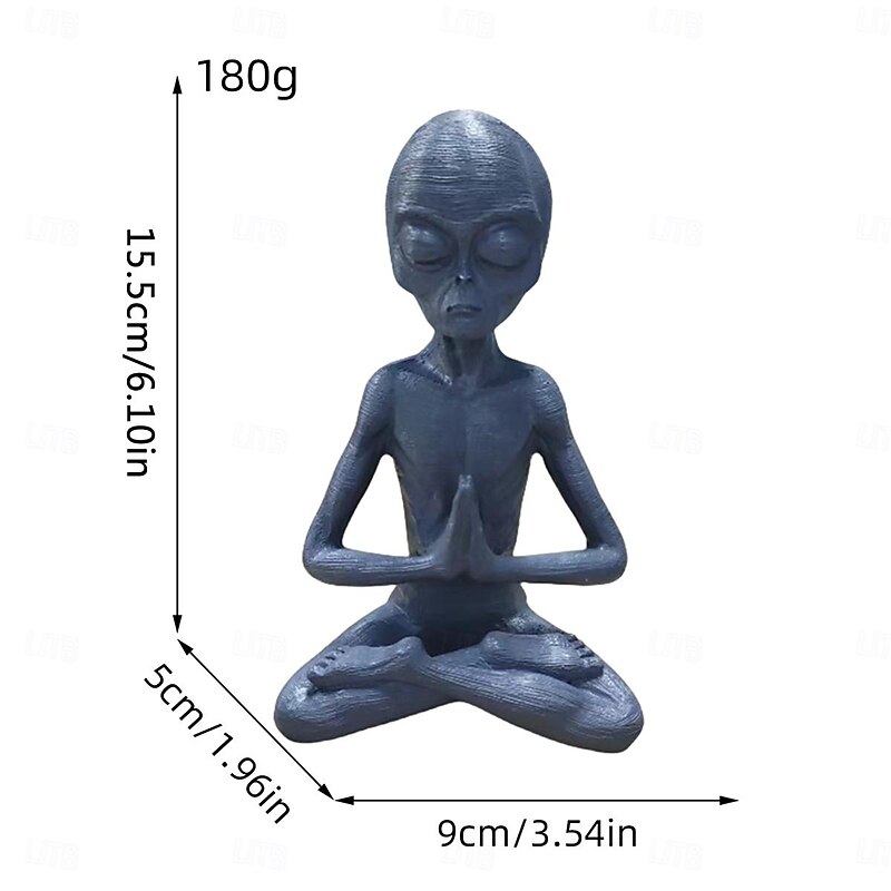Garden Statue Meditating Alien Sculptures, Meditating Alien Resin Ornament, UFO Indoor Outdoor Garden Decor, Meditating Alien Figurines3