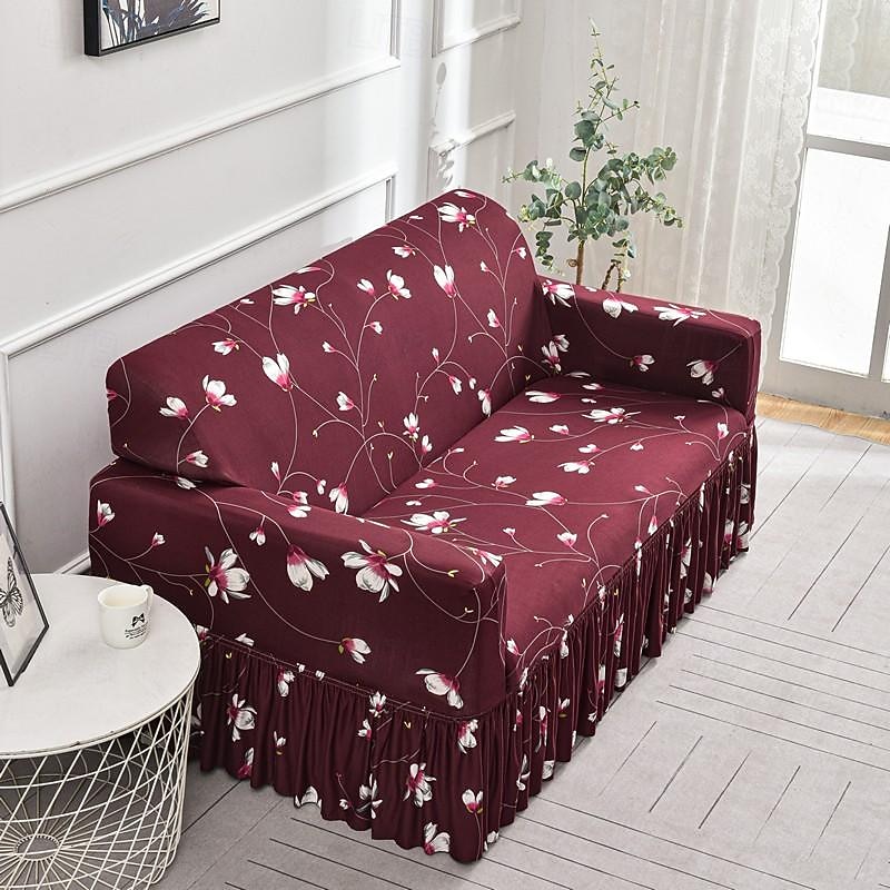 Floral Printed Sofa Cover Stretch Slipcovers with Skirt,Soft Durable Couch Cover 1 Piece Spandex Fabric Washable Furniture Protector fit Armchair Seat/Loveseat/Sofa/XL Sofa/L Shape Sofa3