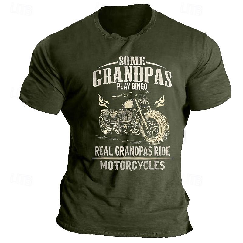 Mens T-Shirt Short Sleeve Graphic Real Grandpas Ride Motorcycles Biker Grandpa Funny Gift3