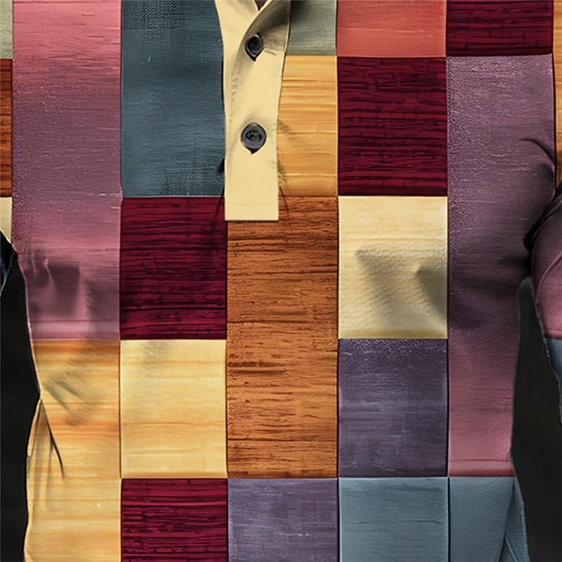 Men's Plaid Polo Shirts Golf Shirt Long Sleeve Polo Shirts Collared Shirts Vintage Casual Vacation Wear Formal Wear Festival Wear 3D Print Buttons Spring & Summer Yellow Pink Blue3