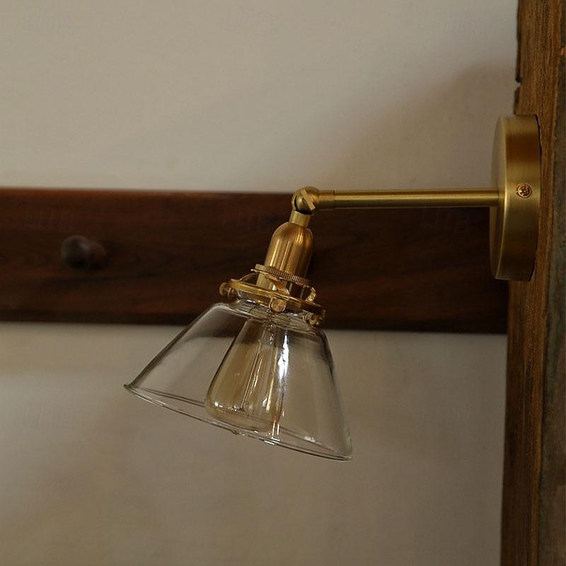 Vintage Wall Lamp, Wall Light Fixture Indoor Brass Wall Sconce Wall Mounted Single Sconce for Bathroom Bedroom Vanity Corridor Living Room Farmhouse Coffee Bar with Glass Shade2