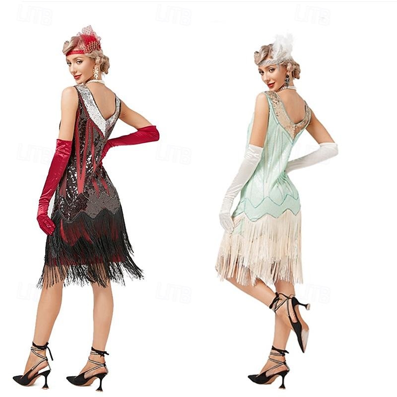 Retro Vintage Roaring 20s 1920s Flapper Dress Dress Masquerade The Great Gatsby Sequins Tassel Fringe Fancy Dress Women's Carnival Masquerade Wedding Wedding Guest Party / Evening Adults' Dress2