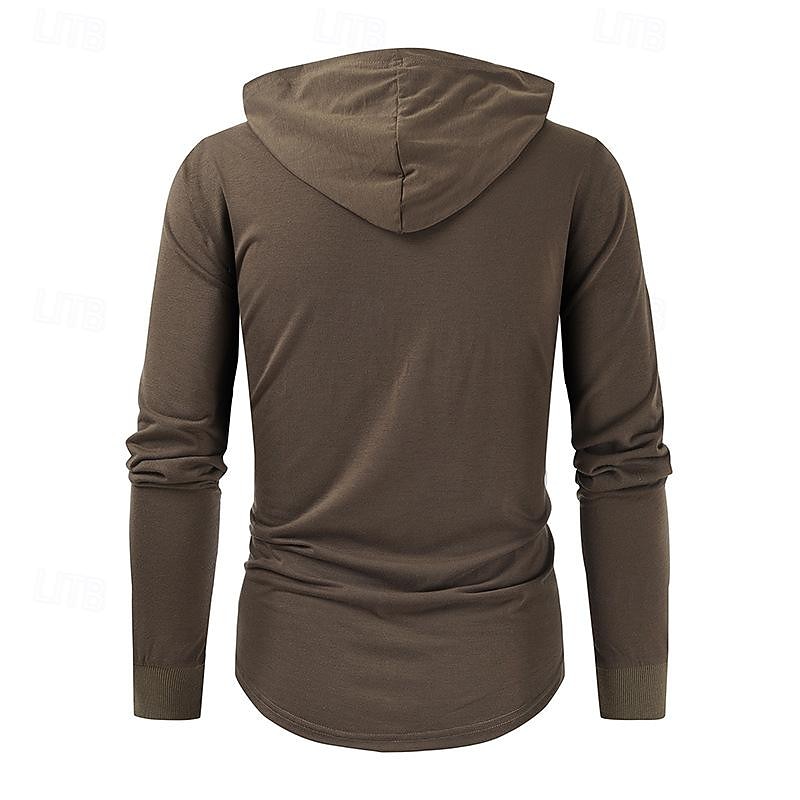 Men's T Shirt Tee Top Long Sleeve Shirt Long Sleeve Hooded Spring & Summer Plain Fashion Designer Basic Lace up Vacation Street Going out Black Brown Green Top Tee for Men4