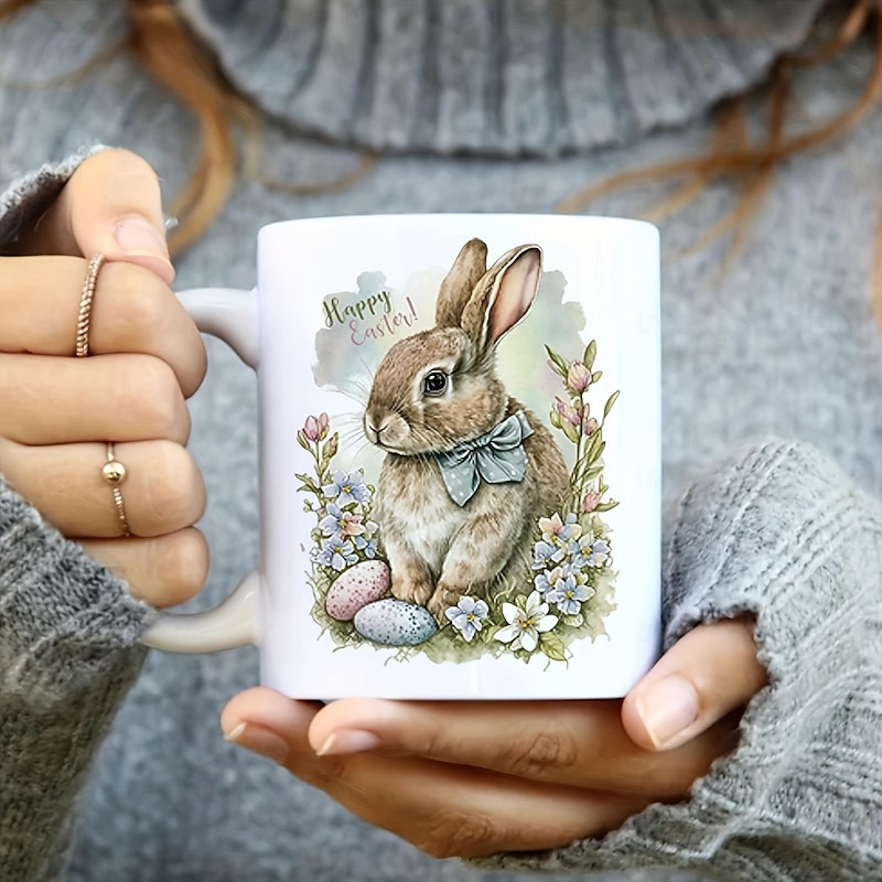 1pc 11oz/320ml Ceramic Coffee Mug White Tea Mug Novelty Gift For Hot Or Cold Drinks Like Cocoa Milk Tea Or Water Gifts For Valentine's Day Easter Birthday