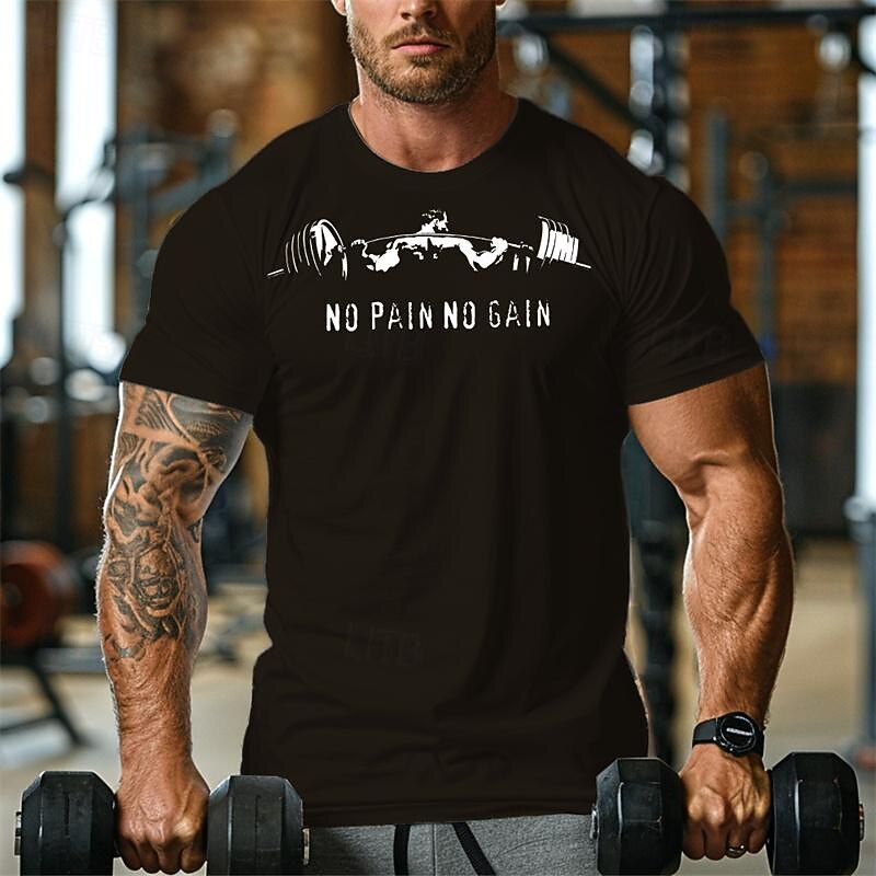 Men's No Pain No Gain T Shirt Gym Tee Top Cotton Short Sleeve Graphic Shirt Black White Dark Blue Comfortable Tee Vacation Street Fashion Designer Clothing