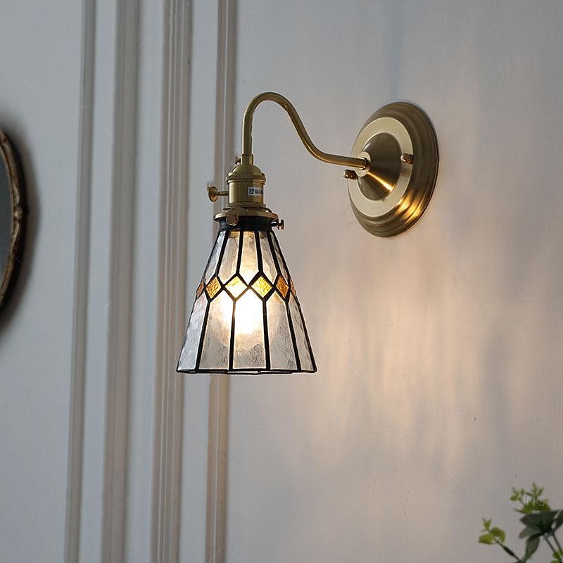 Wall Light Beautiful Retro Lighting 1 Light Glass Wall Light Stained Glass Lampshade Bronze Wall Light Arm Lamp for Indoor Living Room Bedroom 85-265V2