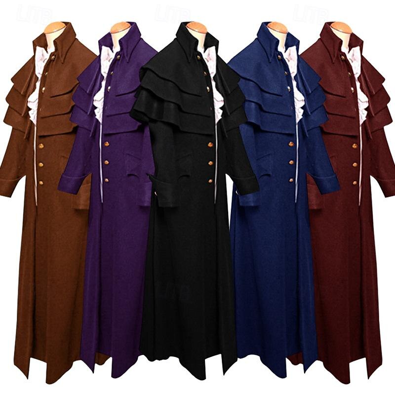 Retro Vintage Punk & Gothic Medieval Coat Outerwear Prince Plague Doctor Nobleman Solid Colored Fancy Dress Men's Steampunk Halloween Carnival Masquerade Party Prom Adults' Coat