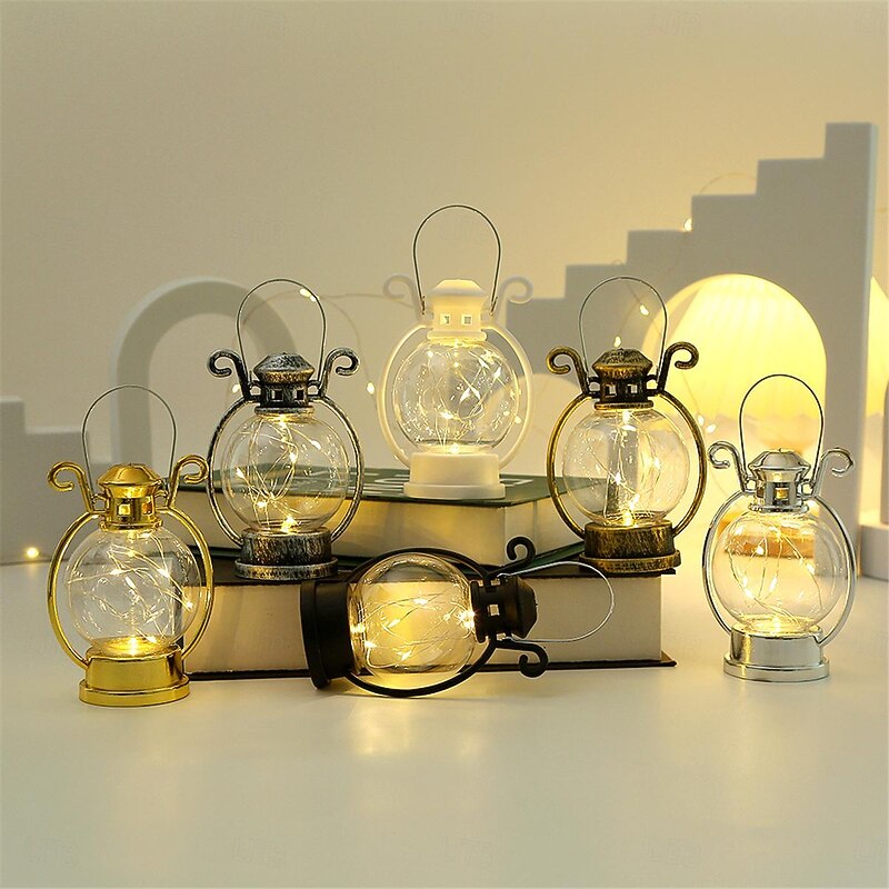 Ramadan Silver Line Electronic Candle Lamp Handheld Small Horse Lamp Retro Small Oil Lamp Festival Party Decorative Lamp  1PC4