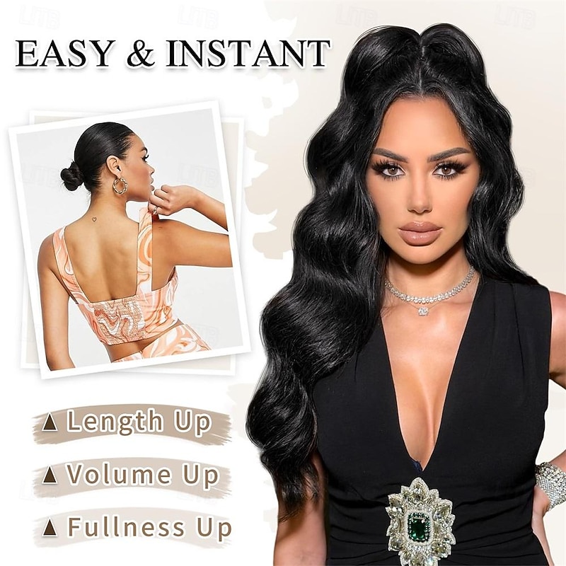 Ponytail Extension Black Drawstring Ponytail Extension for Women 26 Inch Long Wavy Ponytail Extension Synthetic Clip in Pony Tails Hair Extensions for Women Girls3