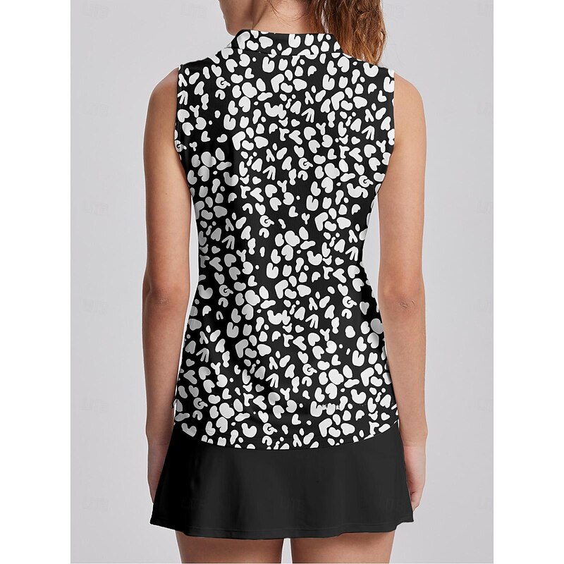 Women's Golf Polo Shirt Black Sleeveless Top Leopard Ladies Golf Attire Clothes Outfits Wear Apparel2